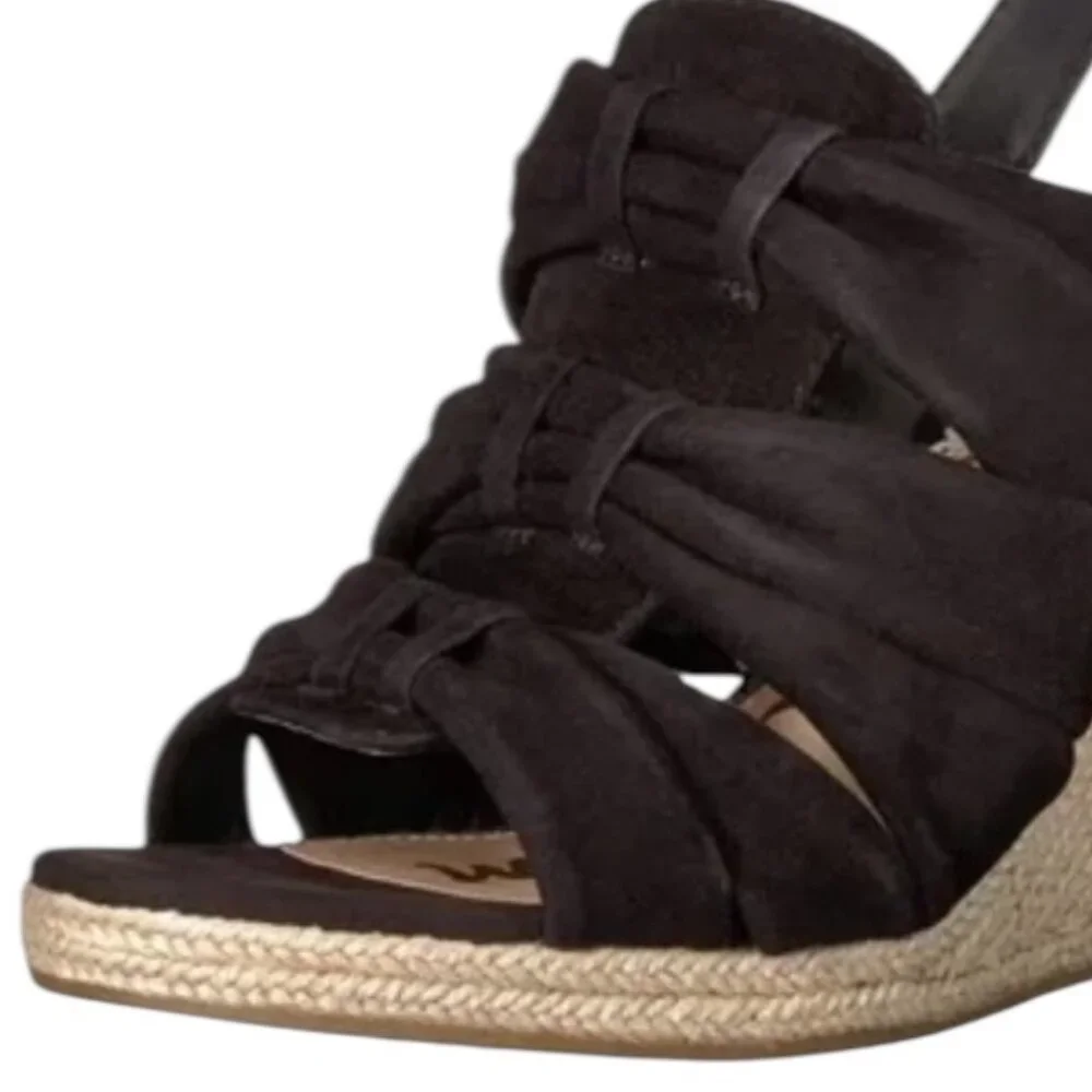 Sam Edelman Awan Black Suede Wedges Espadrille Slingback Sandals Size 8